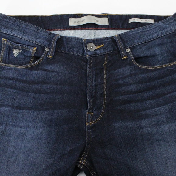 GUESS Jeans High Rise Dark Distressed Lightweight Slim Straight Jegging size 33 - Picture 6 of 9